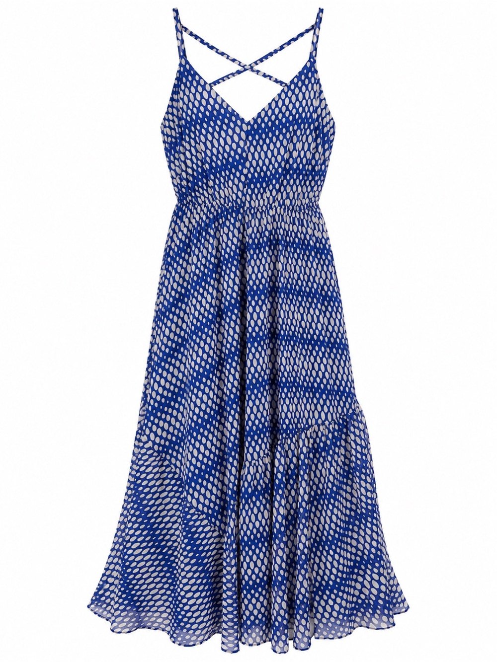 Lane Bryant Blue & White Polka Dot Criss Cross Back Maxi Dress Size 14/16